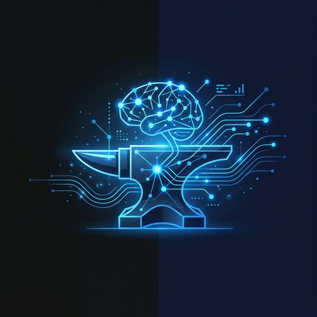 Ilustração conceitual de agente de IA com rede neural digital representando inteligência artificial aplicada